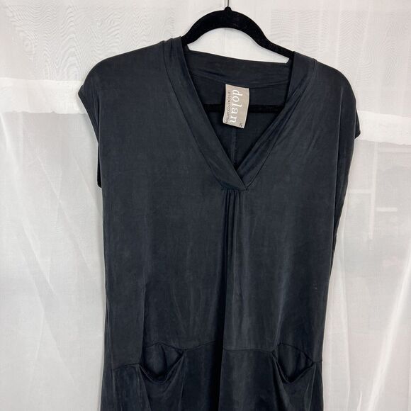 Anthropologie Dolan Shift Dress XS Left Coast Black tunic lagenlook pocket v nec - Picture 6 of 10